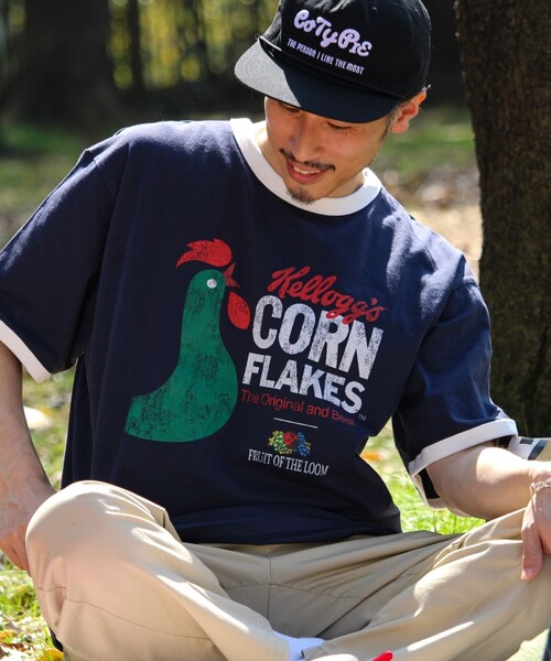 FRUIT OF THE LOOM(フルーツオブザルーム)の「【FTL × KELLOGGS】RINGER T-SHIRT(Tシャツ/カットソー・メンズ・ホワイト/ネイビー/チャコールグレー・L/M/S)」の1枚目の写真