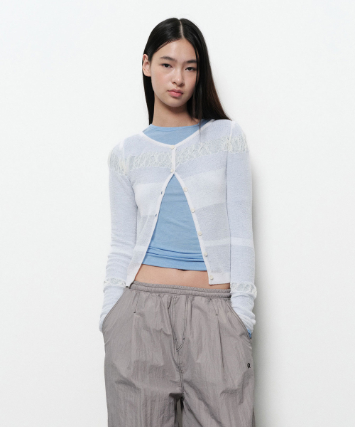 DIAGONAL(ダイアゴナル)の「SEE THROUGH SHIRRING CARDIGAN (ivory)(カーディガン/ボレロ・レディース・その他・FREE)」の1枚目の写真