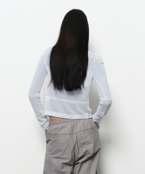 DIAGONAL(ダイアゴナル)の「SEE THROUGH SHIRRING CARDIGAN (ivory)(カーディガン/ボレロ・レディース・その他・FREE)」の3枚目の写真
