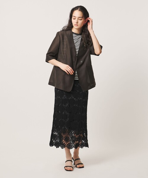 UNITED ARROWS（ユナイテッドアローズ）の「シアー ノーラペル ハーフスリーブ ジャケット ‐ウォッシャブル‐（テーラードジャケット・レディース・ダークブラウン/オフホワイト・38/36）」の5枚目の写真