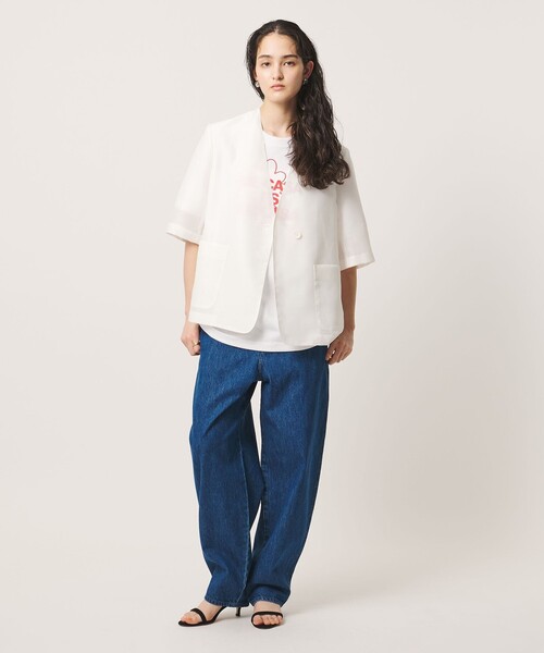UNITED ARROWS（ユナイテッドアローズ）の「シアー ノーラペル ハーフスリーブ ジャケット ‐ウォッシャブル‐（テーラードジャケット・レディース・ダークブラウン/オフホワイト・38/36）」の3枚目の写真