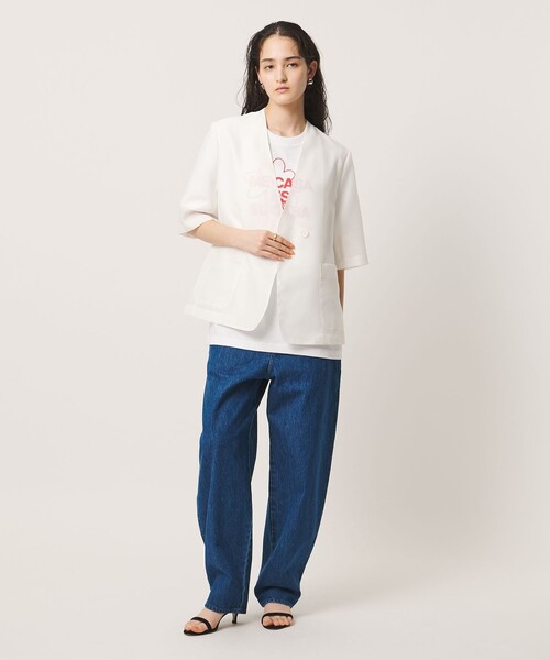 UNITED ARROWS（ユナイテッドアローズ）の「シアー ノーラペル ハーフスリーブ ジャケット ‐ウォッシャブル‐（テーラードジャケット・レディース・ダークブラウン/オフホワイト・38/36）」の7枚目の写真