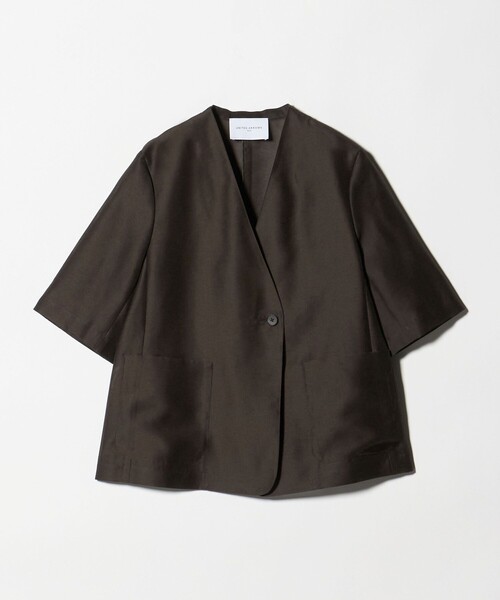 UNITED ARROWS（ユナイテッドアローズ）の「シアー ノーラペル ハーフスリーブ ジャケット ‐ウォッシャブル‐（テーラードジャケット・レディース・ダークブラウン/オフホワイト・38/36）」の11枚目の写真