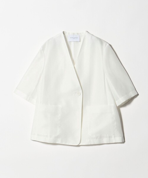 UNITED ARROWS（ユナイテッドアローズ）の「シアー ノーラペル ハーフスリーブ ジャケット ‐ウォッシャブル‐（テーラードジャケット・レディース・ダークブラウン/オフホワイト・38/36）」の21枚目の写真