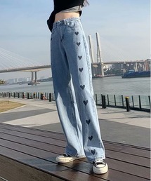 ハートラインデニムストレートパンツ