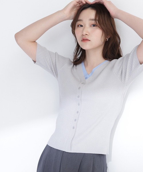 NATURAL BEAUTY BASIC（ナチュラルビューティーベーシック）の「レイヤードＶネックニット（ニット/セーター・レディース・イエロー系その他/グレー系その他/ブラック系その他2・ﾌﾘ-）」の3枚目の写真