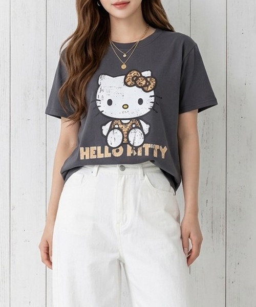 GLAMOROUS JANE(グラマラスジェーン)の「HELLO KITTYレオパード柄半袖Tシャツ(Tシャツ/カットソー・レディース・レッド/オフホワイト/チャコールグレー/ブラック・FREE)」の8枚目の写真