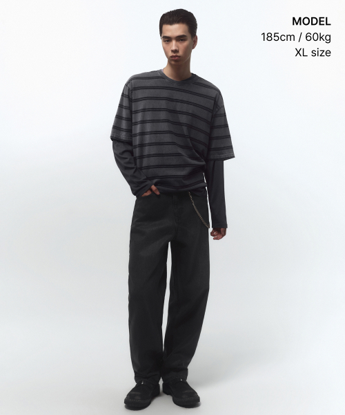 MUSINSA STANDARD（ムシンサスタンダード）の「プロストダイドダブルストライプTシャツ[チャコールグレー]（Tシャツ/カットソー・メンズ・その他・SMALL/MEDIUM/LARGE/X-LARGE/2XL/3XL）」の2枚目の写真