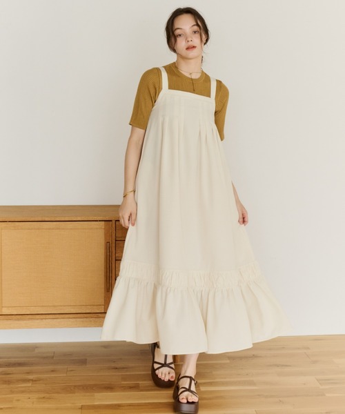 OLUN(オルン)の「front tuck belt cami onepiece/フロントタックベルトキャミワンピース(ワンピース・レディース・アイボリー/ブラウン/ベージュ・MEDIUM/SMALL)」の7枚目の写真