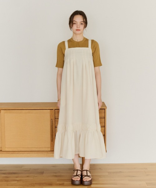 OLUN(オルン)の「front tuck belt cami onepiece/フロントタックベルトキャミワンピース(ワンピース・レディース・アイボリー/ブラウン/ベージュ・MEDIUM/SMALL)」の22枚目の写真