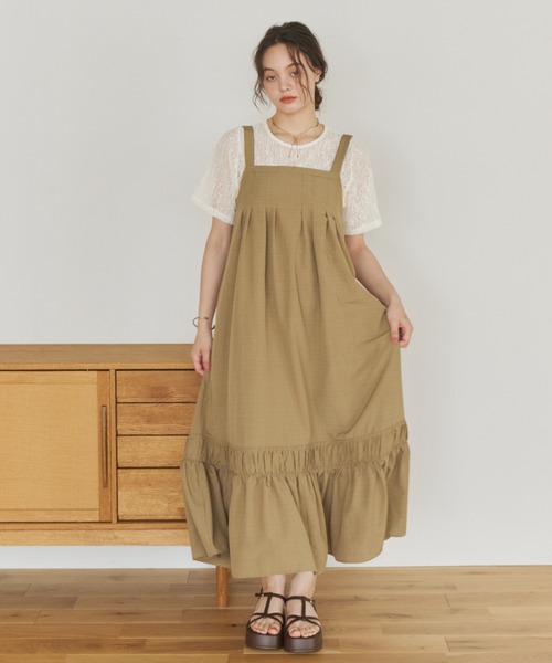 OLUN(オルン)の「front tuck belt cami onepiece/フロントタックベルトキャミワンピース(ワンピース・レディース・アイボリー/ブラウン/ベージュ・MEDIUM/SMALL)」の15枚目の写真