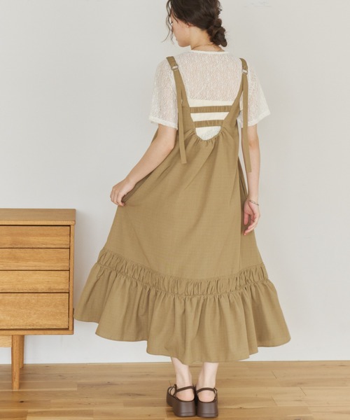 OLUN(オルン)の「front tuck belt cami onepiece/フロントタックベルトキャミワンピース(ワンピース・レディース・アイボリー/ブラウン/ベージュ・MEDIUM/SMALL)」の19枚目の写真