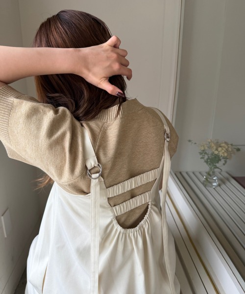 OLUN(オルン)の「front tuck belt cami onepiece/フロントタックベルトキャミワンピース(ワンピース・レディース・アイボリー/ブラウン/ベージュ・MEDIUM/SMALL)」の12枚目の写真