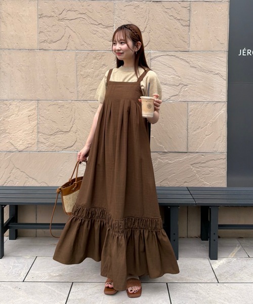 OLUN(オルン)の「front tuck belt cami onepiece/フロントタックベルトキャミワンピース(ワンピース・レディース・アイボリー/ブラウン/ベージュ・MEDIUM/SMALL)」の13枚目の写真