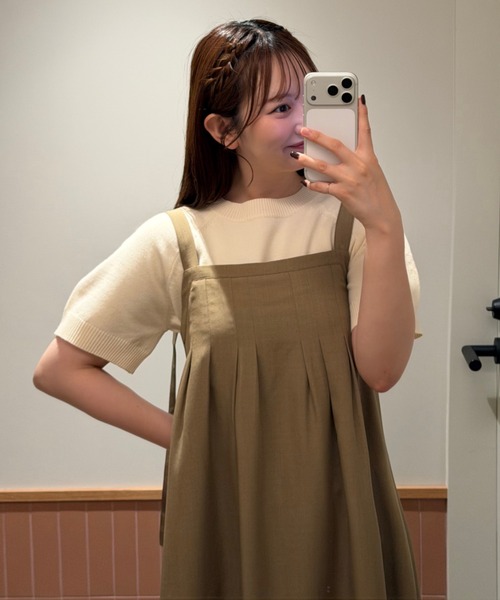 OLUN(オルン)の「front tuck belt cami onepiece/フロントタックベルトキャミワンピース(ワンピース・レディース・アイボリー/ブラウン/ベージュ・MEDIUM/SMALL)」の14枚目の写真