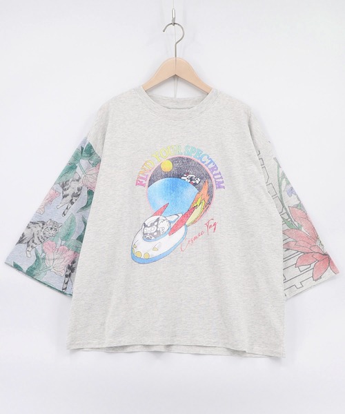 ScoLar(スカラー)の「162625:花ネコ袖柄切替 フクミン・モケの宇宙大冒険プルオーバー(Tシャツ/カットソー・レディース・オートミール/パープル/ブラック・M)」の13枚目の写真