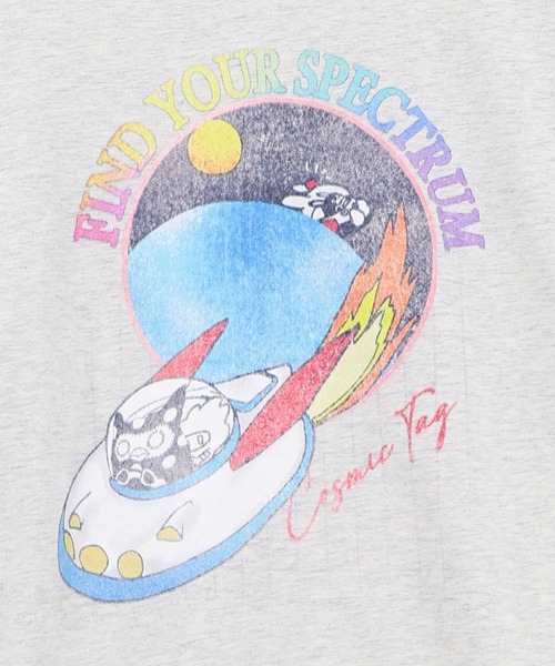 ScoLar(スカラー)の「162625:花ネコ袖柄切替 フクミン・モケの宇宙大冒険プルオーバー(Tシャツ/カットソー・レディース・オートミール/パープル/ブラック・M)」の14枚目の写真