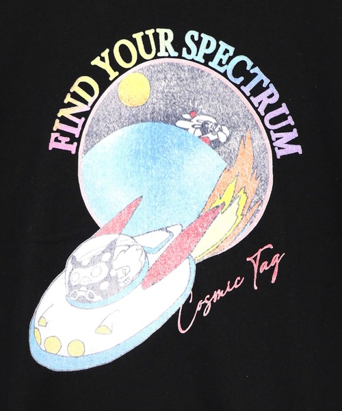 ScoLar(スカラー)の「162625:花ネコ袖柄切替 フクミン・モケの宇宙大冒険プルオーバー(Tシャツ/カットソー・レディース・オートミール/パープル/ブラック・M)」の15枚目の写真