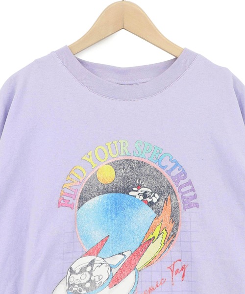 ScoLar(スカラー)の「162625:花ネコ袖柄切替 フクミン・モケの宇宙大冒険プルオーバー(Tシャツ/カットソー・レディース・オートミール/パープル/ブラック・M)」の17枚目の写真