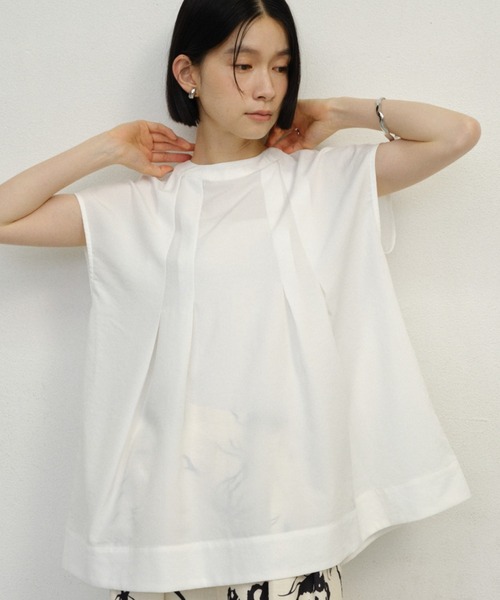 Shelly island(シェリーアイランド)の「リネンライクバックZIPフロントタックブラウス(シャツ/ブラウス・レディース・ホワイト/ブラウン/ブラック・FREE)」の1枚目の写真