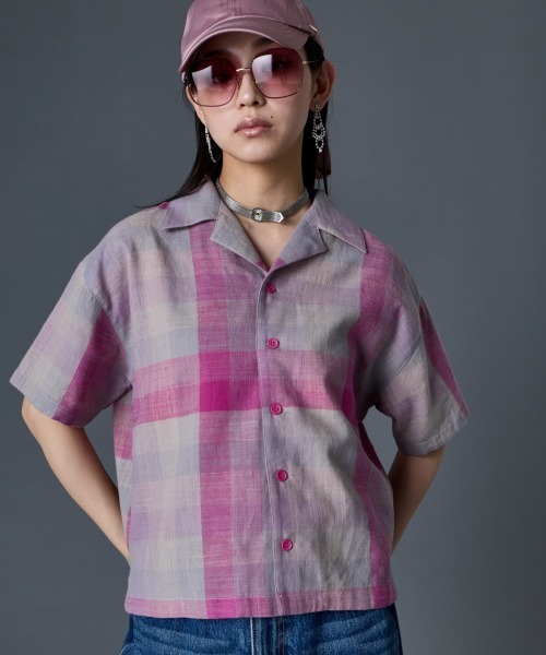 GEVS.(ジェイヴィス)の「綿100%チェックシャツ<大きいサイズ有>GEVS.(シャツ/ブラウス・レディース・グレー系/ピンク系・M/L/LL/3L/4L/5L)」の13枚目の写真