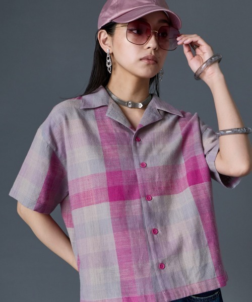 GEVS.(ジェイヴィス)の「綿100%チェックシャツ<大きいサイズ有>GEVS.(シャツ/ブラウス・レディース・グレー系/ピンク系・M/L/LL/3L/4L/5L)」の14枚目の写真