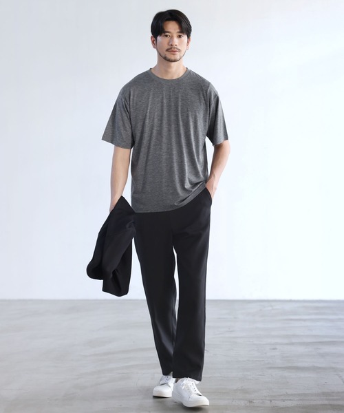 SPU(スプ)の「吸水速乾・抗菌防臭機能性半袖サマーウールTシャツ(Tシャツ/カットソー・メンズ・チャコール/ダークネイビー/ブラック/杢グレー・S/M/L/XL)」の16枚目の写真