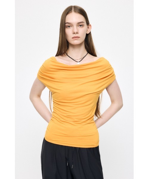 MOUSSY(マウジー)の「DRAPE OFF SHOULDER CUT トップス(Tシャツ/カットソー・レディース・杢グレー/オレンジ/ブラック・FREE)」の14枚目の写真