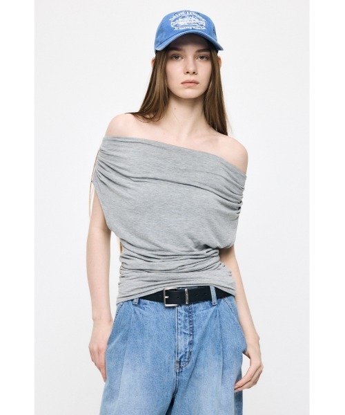 MOUSSY(マウジー)の「DRAPE OFF SHOULDER CUT トップス(Tシャツ/カットソー・レディース・杢グレー/オレンジ/ブラック・FREE)」の17枚目の写真