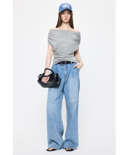 MOUSSY(マウジー)の「DRAPE OFF SHOULDER CUT トップス(Tシャツ/カットソー・レディース・杢グレー/オレンジ/ブラック・FREE)」の4枚目の写真