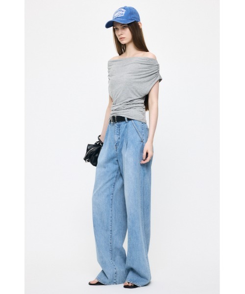 MOUSSY(マウジー)の「DRAPE OFF SHOULDER CUT トップス(Tシャツ/カットソー・レディース・杢グレー/オレンジ/ブラック・FREE)」の5枚目の写真