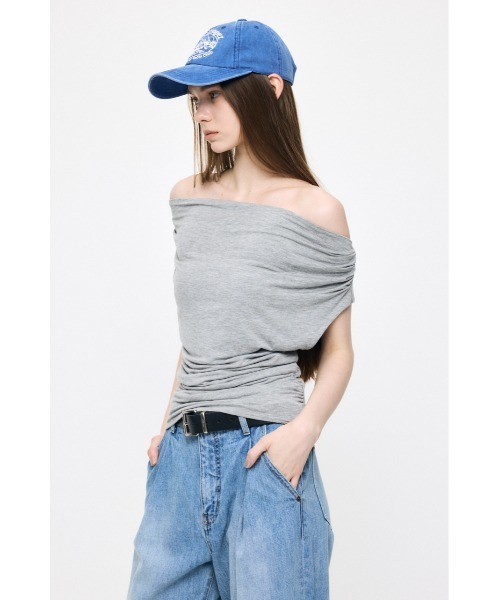 MOUSSY(マウジー)の「DRAPE OFF SHOULDER CUT トップス(Tシャツ/カットソー・レディース・杢グレー/オレンジ/ブラック・FREE)」の7枚目の写真