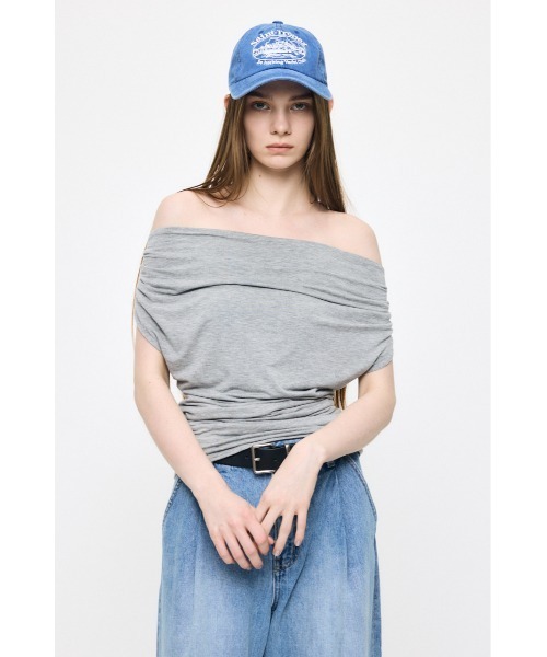 MOUSSY(マウジー)の「DRAPE OFF SHOULDER CUT トップス(Tシャツ/カットソー・レディース・杢グレー/オレンジ/ブラック・FREE)」の8枚目の写真