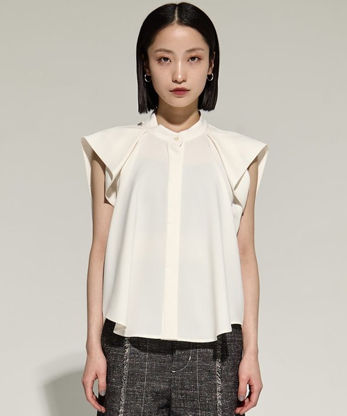 STUDIOUS(ステュディオス)の「【STUDIOUS/ステュディオス】French Sleeve Drape Shirt/フレンチスリーブドレープシャツ/ウォッシャブル/二の腕華奢見え/オフィスカジュアル(シャツ/ブラウス・レディース・ホワイト/ブラック/ミント・FREE)」の22枚目の写真