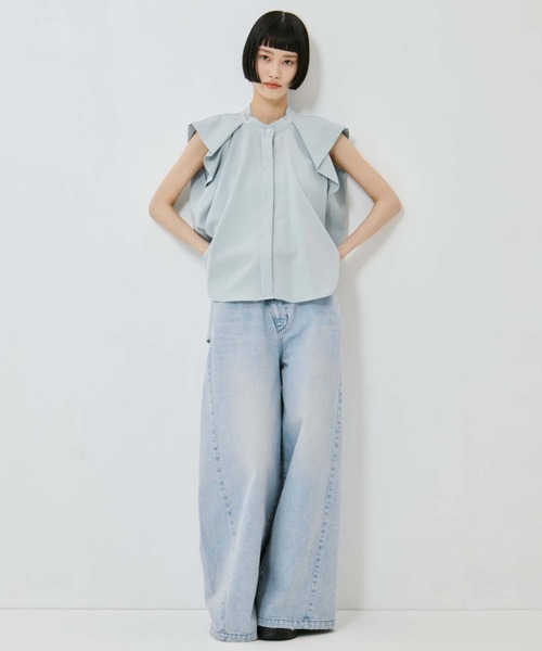 STUDIOUS(ステュディオス)の「French Sleeve Drape Shirt(シャツ/ブラウス・レディース・ホワイト/ブラック/ミント・FREE)」の4枚目の写真