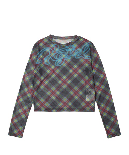 X-girl(エックスガール)の「SPRAY LOGO MESH L/S COMPACT TOP(Tシャツ/カットソー・レディース・ベージュ/マルチ・ONE SIZE)」の10枚目の写真