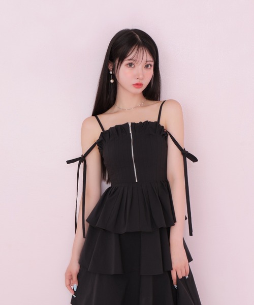 M me eme ワンピース セール】Side ribbon tiered onepiece（ワンピース）｜M me eme