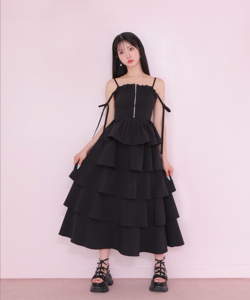 Tiered ribbon ensemble onepiece エムミーエメ セール】Side ribbon tiered onepiece（ワンピース）｜M me eme