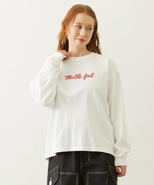 MILKFED.(ミルクフェド)の「ICING LOGO L/S TEE(Tシャツ/カットソー・レディース・ホワイト/アッシュ/ライトブルー・M/L)」の1枚目の写真