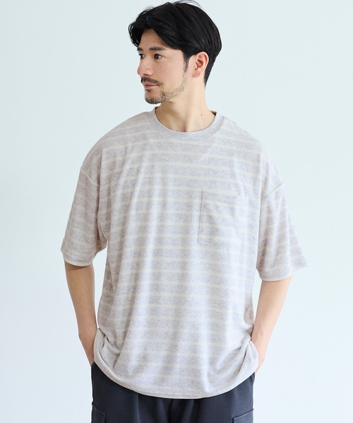 coca(coca)(コカ)の「パイル地ボーダートップス(Tシャツ/カットソー・メンズ・ライトグレー/チャコール・XL/M/L)」の2枚目の写真