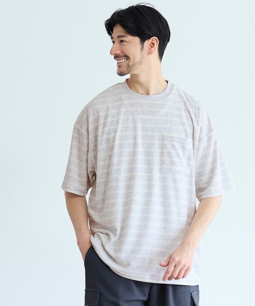 coca(coca)(コカ)の「パイル地ボーダートップス(Tシャツ/カットソー・メンズ・ライトグレー/チャコール・XL/M/L)」の3枚目の写真