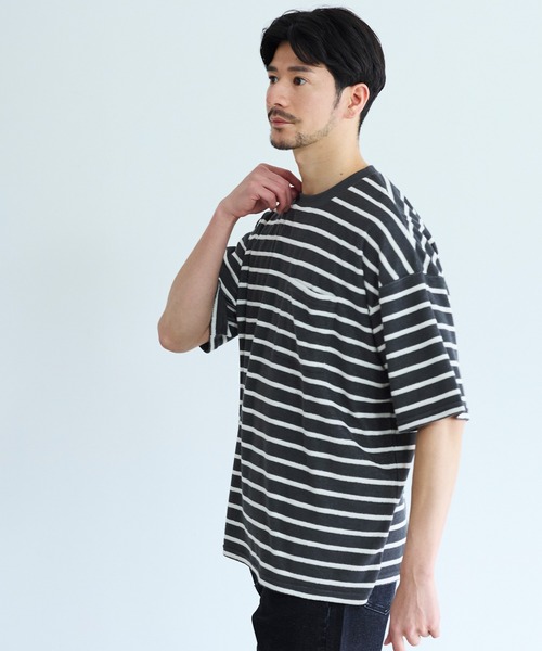 coca(coca)(コカ)の「パイル地ボーダートップス(Tシャツ/カットソー・メンズ・ライトグレー/チャコール・XL/M/L)」の9枚目の写真