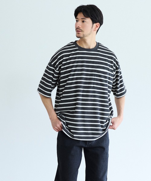 coca(coca)(コカ)の「パイル地ボーダートップス(Tシャツ/カットソー・メンズ・ライトグレー/チャコール・XL/M/L)」の7枚目の写真
