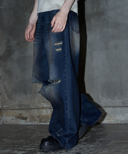 GRANCY(グランシー)の「【GRANCY】Rifted Slash Buggy Denim Pants / リフテッドスラッシュバギーデニムパンツ(デニムパンツ・メンズ・ブルー/ブラック・S/M/L)」の9枚目の写真