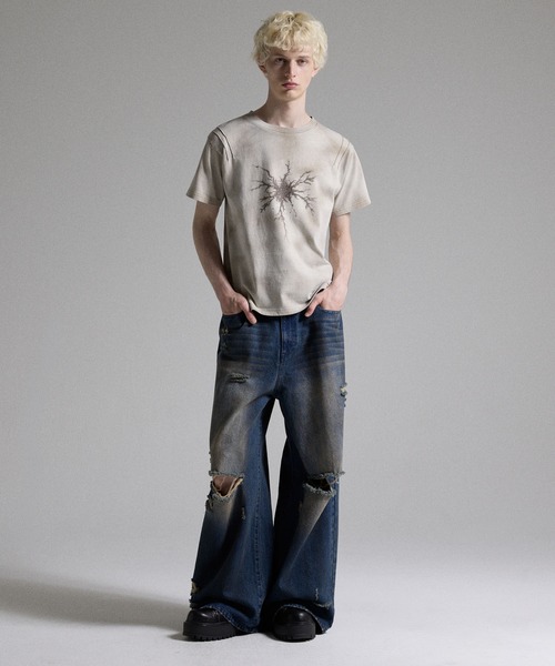GRANCY(グランシー)の「【GRANCY】Rifted Slash Buggy Denim Pants / リフテッドスラッシュバギーデニムパンツ(デニムパンツ・メンズ・ブルー/ブラック・S/M/L)」の4枚目の写真
