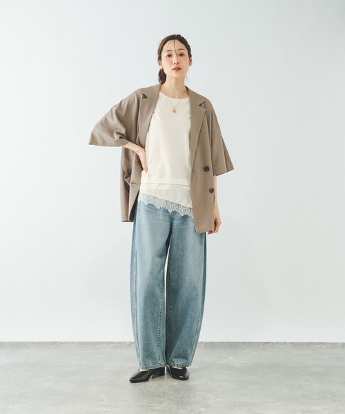 GLOBAL WORK（グローバルワーク）の「フェイクアシメヘムレースTシャツ/759899（Tシャツ/カットソー・レディース・ブラック/ベージュ/アイボリー・LARGE/MEDIUM）」の8枚目の写真