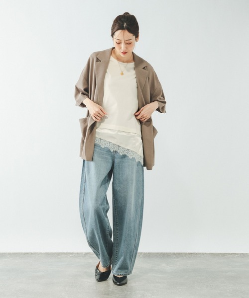 GLOBAL WORK（グローバルワーク）の「フェイクアシメヘムレースTシャツ/759899（Tシャツ/カットソー・レディース・ブラック/ベージュ/アイボリー・LARGE/MEDIUM）」の9枚目の写真
