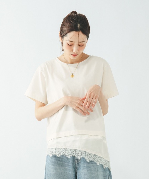 GLOBAL WORK（グローバルワーク）の「フェイクアシメヘムレースTシャツ/759899（Tシャツ/カットソー・レディース・ブラック/ベージュ/アイボリー・LARGE/MEDIUM）」の10枚目の写真