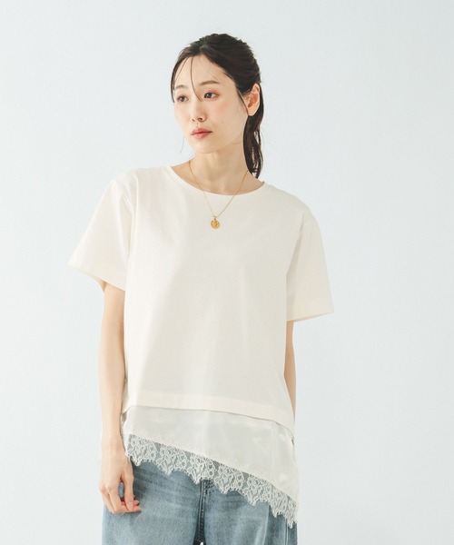 GLOBAL WORK（グローバルワーク）の「フェイクアシメヘムレースTシャツ/759899（Tシャツ/カットソー・レディース・ブラック/ベージュ/アイボリー・LARGE/MEDIUM）」の11枚目の写真
