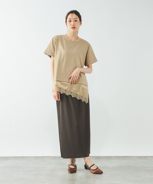 GLOBAL WORK（グローバルワーク）の「フェイクアシメヘムレースTシャツ/759899（Tシャツ/カットソー・レディース・ブラック/ベージュ/アイボリー・LARGE/MEDIUM）」の12枚目の写真